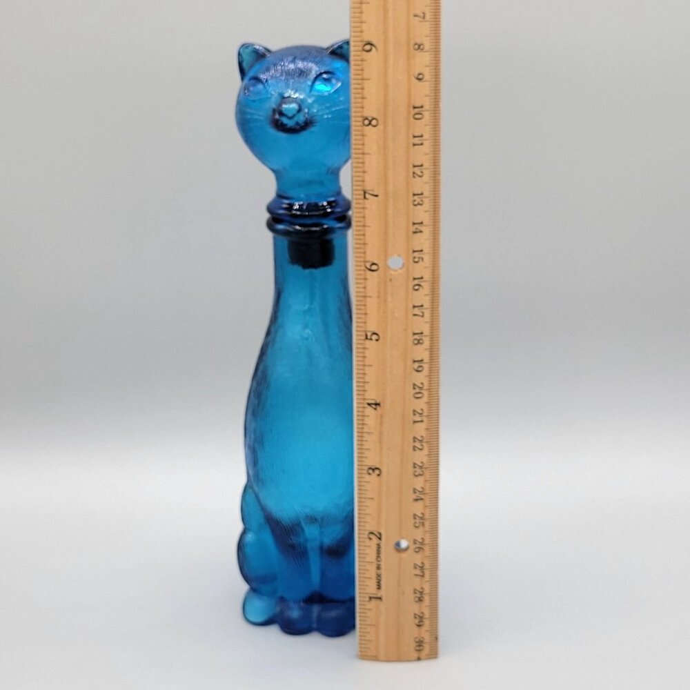 Vintage Italian Empoli Blue Glass Cat Decanter Bottle Figural 9 Inch Tall 1960s - Picture 13 of 13